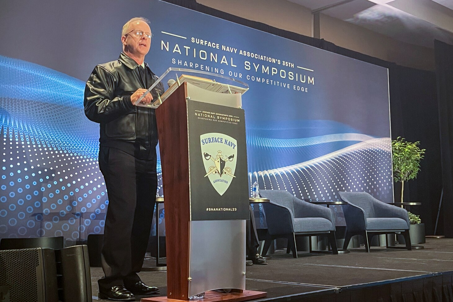 Adm. Daryl Caudle, commander, U.S. Fleet Forces Command (USFFC), delivers remarks at the Surface Navy Association’s 35th Annual National Symposium in Washington, D.C., Jan. 11, 2023.
