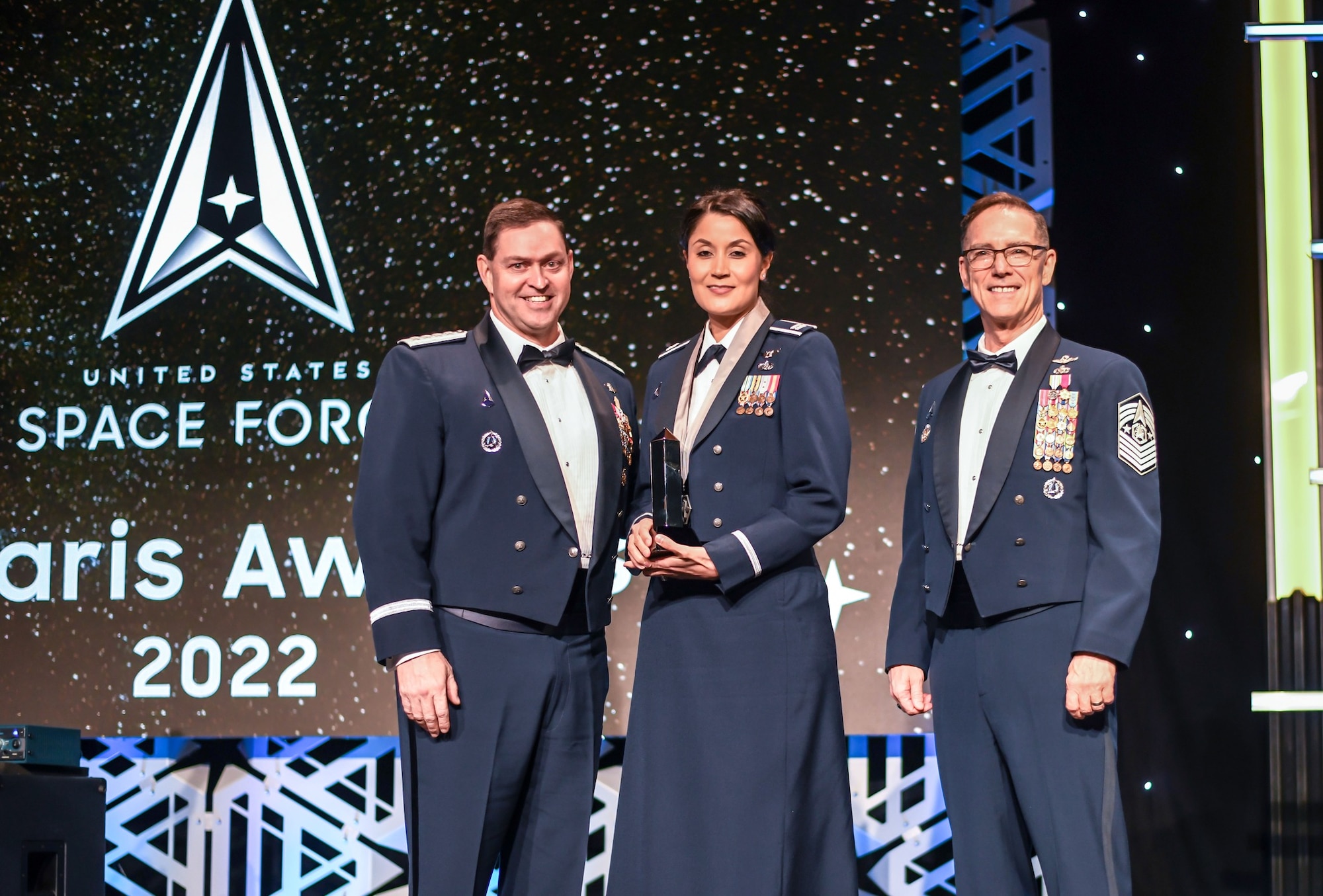 U.S. Space Force Capt. Victoria Garcia, Space Delta 3 chief of the mission planning cell, was awarded the first-ever U.S. Space Force annual Polaris Award for Courage at Vandenberg Space Force Base, California, Nov. 18, 2022.