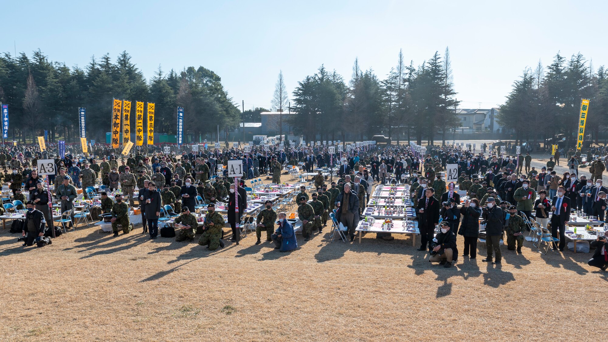 A high up view of a large BBQ crowd