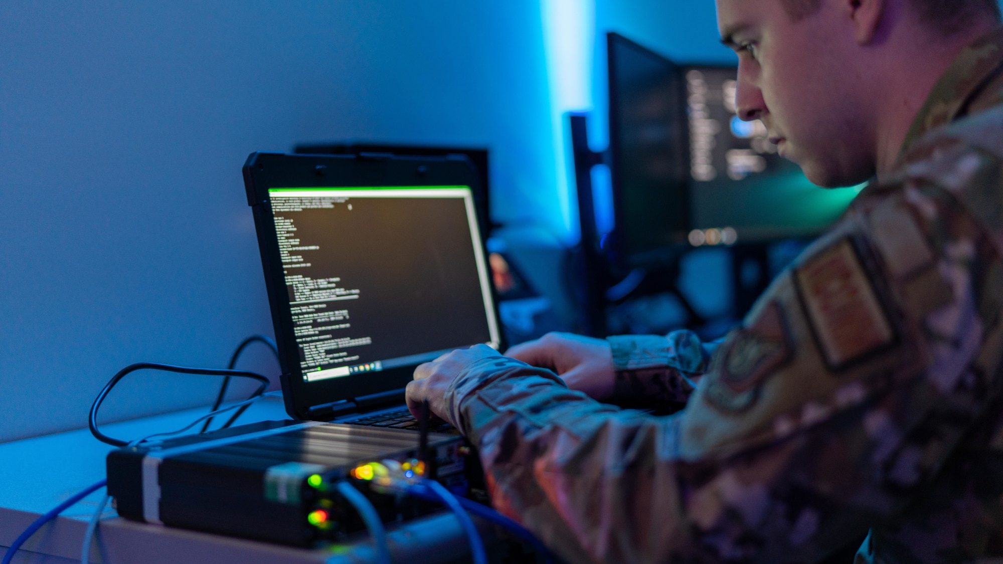 An Airman checks his internet connection.