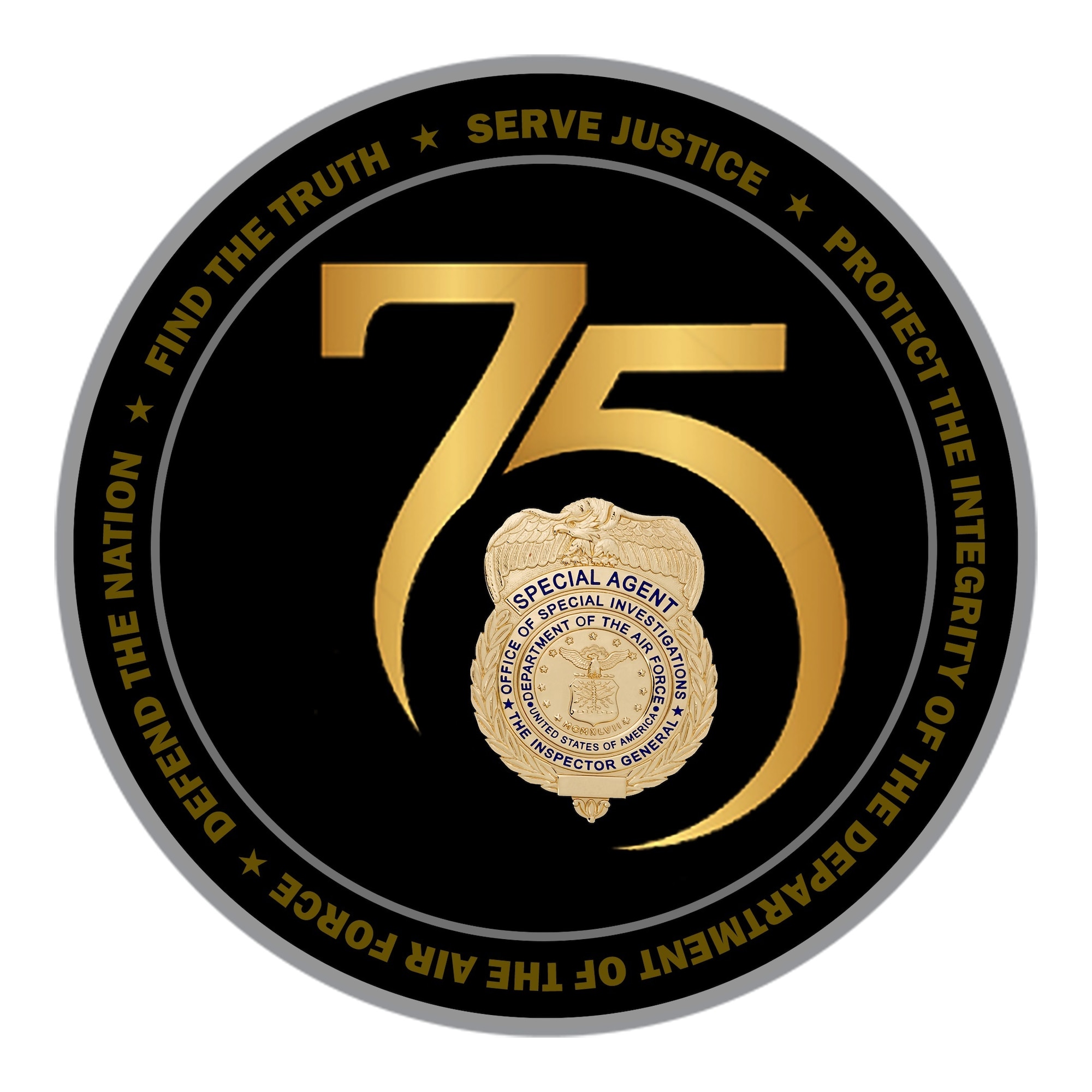 The Office of Special Investigations is celebrating 75 years as a premiere federal law enforcement agency with a year-long series of events. 
Throughout 2023, the agency plans to commemorate the observance based on the theme, “Inspired by our past – OSI’s future starts today." (OSI graphic by Mr. Al Tubbs, OSI/PA)