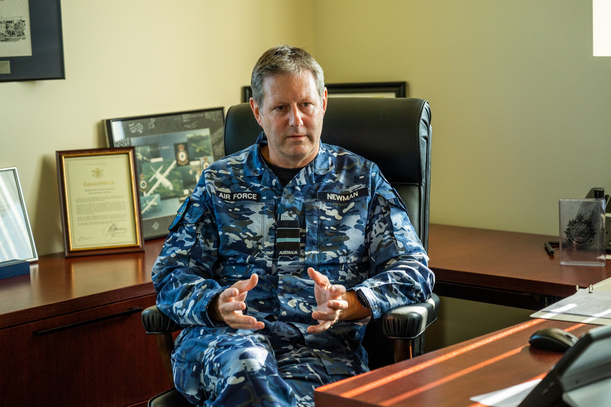 Photo of Royal Australian Air Force Air Vice-Marshal Carl Newman at Pacific Air Forces Headquarters on Joint Base Pearl Harbor-Hickam, Hawaii.