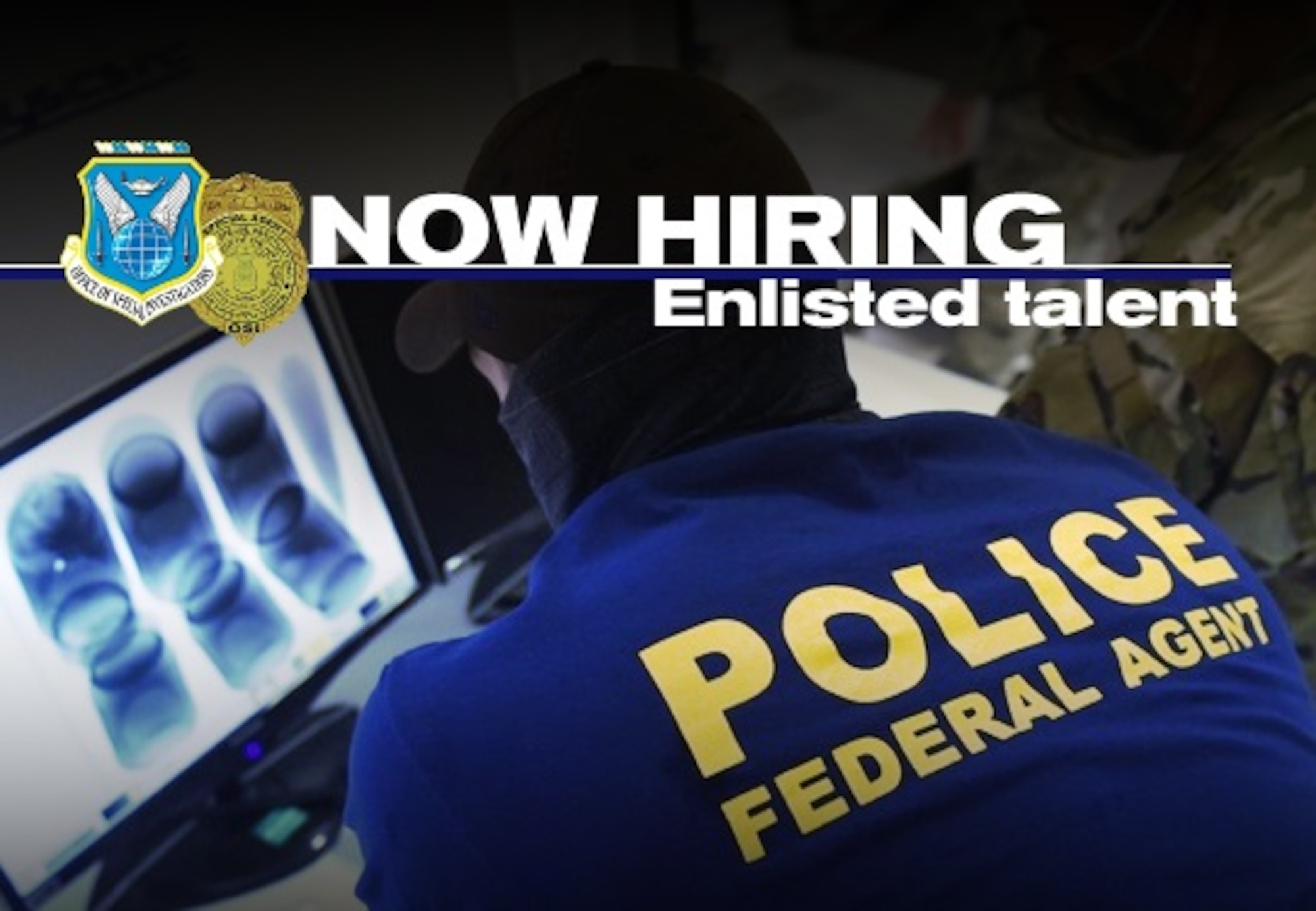 The enlisted force makes up the majority of OSI's  force, employing Airmen with different skillsets from various Air Force Specialty Codes. Recruiting enlisted talent throughout the Air Force, OSI can leverage a multitude of talents and experiences, which overall helps advance its investigations. Special Agents can provide insight when they are familiar with the inner workings of various job backgrounds. (Graphic by Thomas Brading, OSI/PA)