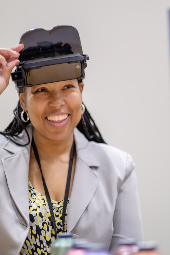 Brig. Gen. Eric Shirley, Defense Logistics Agency Troop Support commander, and Kishayra Lambert, DLA Troop Support deputy commander, tried on augmented reality headsets as part of a demonstration for Product Test Center Analytical at DLA Troop Support on January 9, 2023 in Philadelphia. DLA Troop Support is a Major Subordinate Command of the Defense Logistics Agency located in Philadelphia, PA, with a global presence including offices in Europe & Africa and the Pacific regions