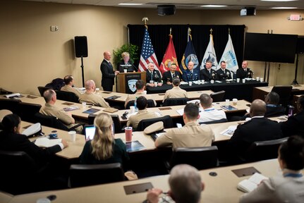 Top enlisted leaders from the U.S. Navy and U.S. Coast Guard take part in an enlisted roundtable at the Surface Navy Association’s 35th National Symposium in Arlington, Va., Jan. 10. The senior leaders answered questions from audience members, in-person and virtual, regarding concerns affecting service members and their families; topics included pay and allowances, childcare support, and access to mental healthcare. The symposium brought together joint experts and decision-makers in the military, industry, and congress to discuss how the Surface Force is a critical element of national defense and security.