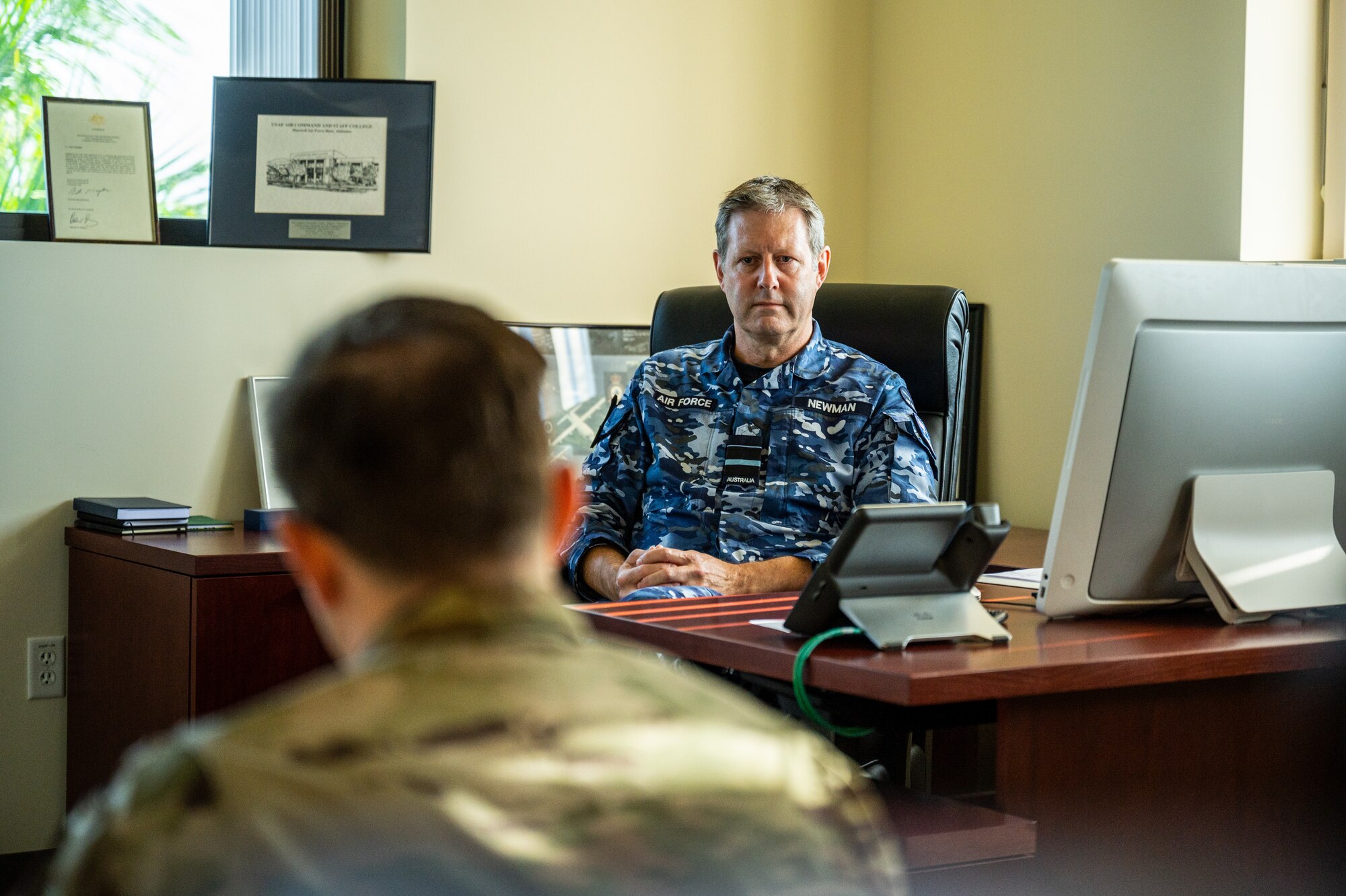 Photo of Royal Australian Air Force Air Vice-Marshal Carl Newman at Pacific Air Forces Headquarters on Joint Base Pearl Harbor-Hickam, Hawaii.