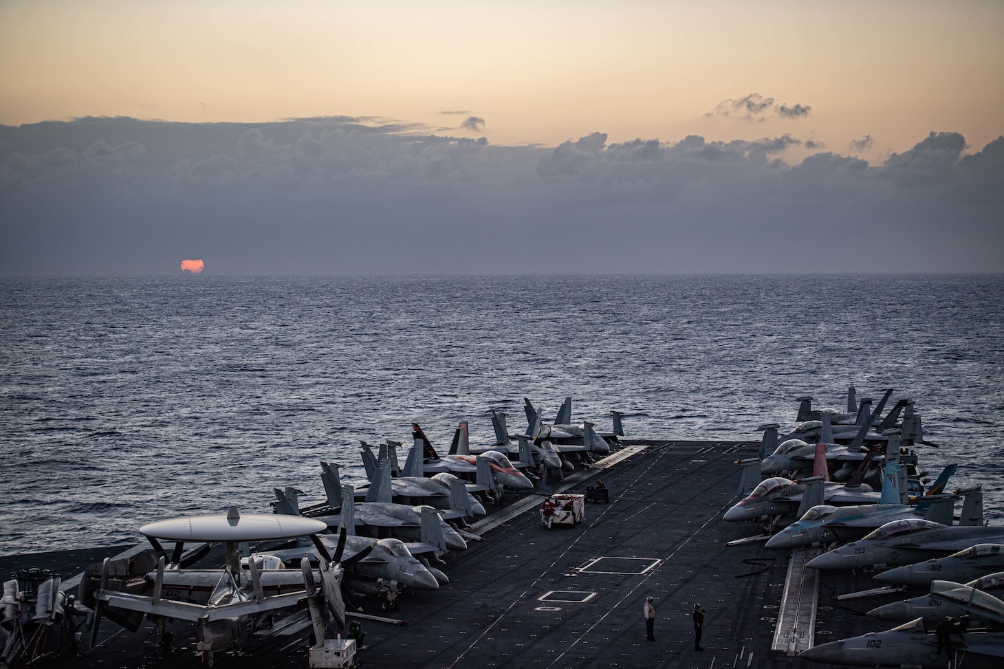 SOUTH CHINA SEA (Jan. 12, 2023) The aircraft carrier USS Nimitz (CVN 68) transits through the South China Sea. Nimitz is in U.S. 7th Fleet conducting routine operations. 7th Fleet is the U.S. Navy's largest forward-deployed numbered fleet, and routinely interacts and operates with Allies and partners in preserving a free and open Indo-Pacific region. (U.S. Navy photo by Mass Communication Specialist 3rd Class Hannah Kantner)