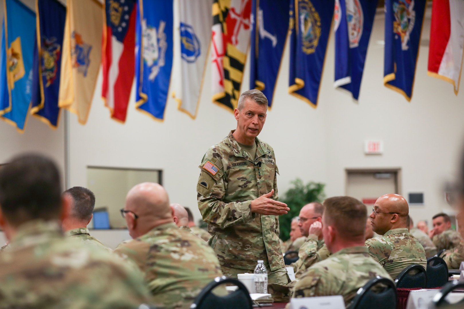 Army Gen. Daniel Hokanson, chief, National Guard Bureau, addresses senior Guard leaders from across the country during the director of the Army National Guard’s Green Tab Commanders Conference at the National Guard Professional Education Center, Camp Robinson, Arkansas, Jan. 11, 2023. Hokanson emphasized the Guard is an integral part of the Defense Department’s National Defense Strategy.