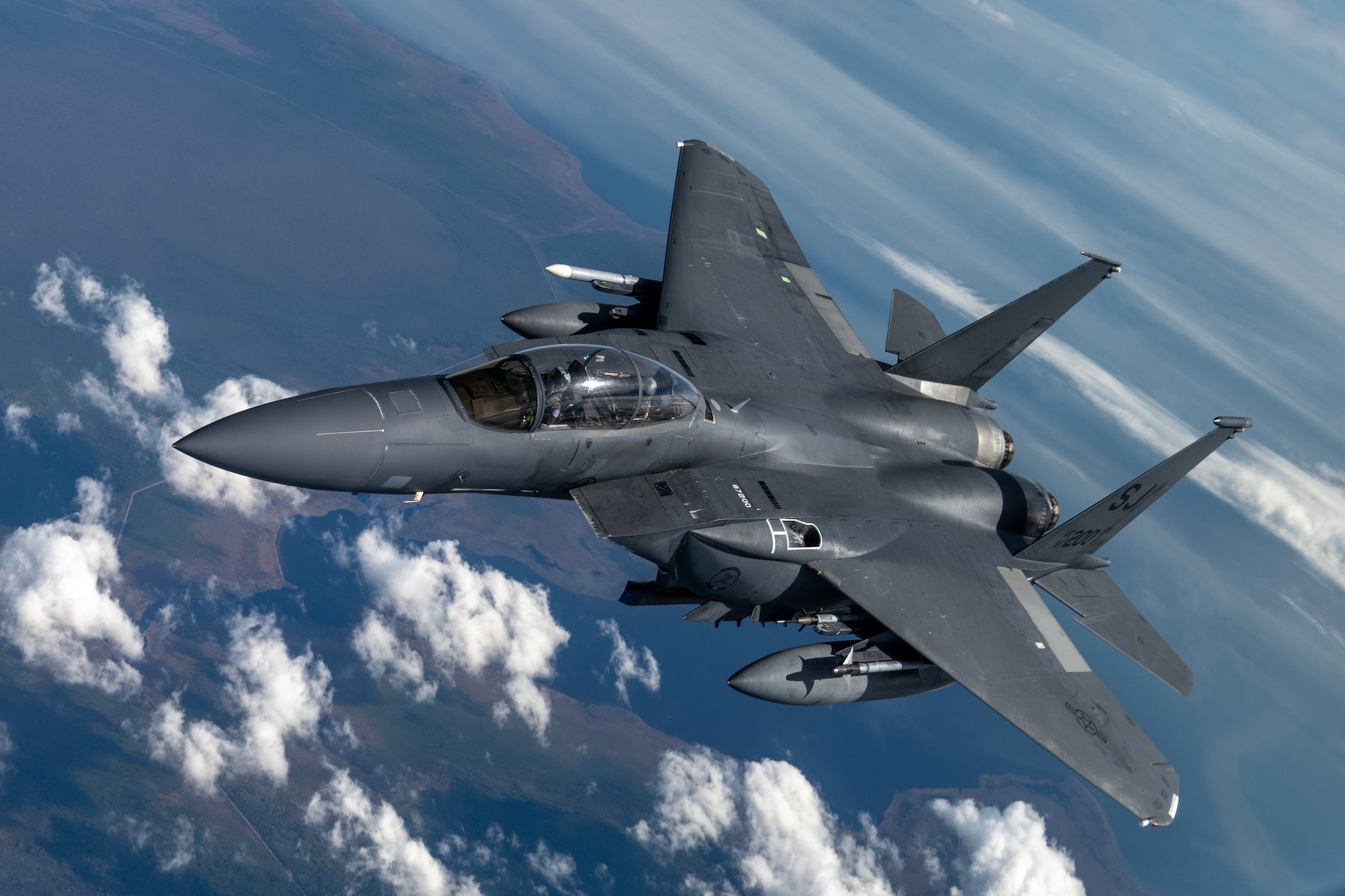 The F-15E is a dual-role fighter capable of reaching targets over long ranges and destroying enemy ground positions. (U.S. Air Force photo by Airman 1st Class Zachary Foster)