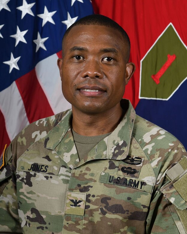 Lt. Col. Ricardo Jones is a native of Kansas City, Missouri. Jones graduated from Lincoln University in Jefferson City, Missouri, and commissioned as a Quartermaster Officer in December 2002. He completed the Quartermaster Officer Basic Course at Fort Lee, Virginia, in May 2003. His first duty assignment was 264th Combat Sustainment Support Battalion.  There he served as a rigger platoon leader for 600th Quartermaster Company, Supply Support Activity Platoon Leader for 364th Quartermaster Company, and Company Executive Officer for 259th Field Service Company. LTC Jones was then assigned to a Military Transition Team serving as a Logistics Advisor for a Battalion MITT Team.  Upon completion of the MITT Team, Jones was assigned to 1st Theater Support Command serving as an Emergency Operations Center Battle Captain.  He was then selected to serve as the Aide de Camp to the 50th Quartermaster General BG (R) Jesse Cross.  Following his Aide de Camp assignment, Jones assumed command of 267th Quartermaster Company, 49th Quartermaster Group. Jones then attended the Combined Logistics Captains Career Course followed by Command & General Staff College.  Following CGSC, Jones served as a Battalion Executive Officer for 27th Brigade Support Battalion, 4th Brigade Combat Team, 1st Calvary Division.  He was then assigned to serve as the Brigade Operations Officer for 4th Sustainment Brigade, 1st Calvary Division.  Following his Key and Developmental time at Fort Hood, Jones was assigned to the Army G4 Staff at the Pentagon where he served as the Military Assistant to the former Army G4 (Gen Gustave Perna).  Jones most recently served on the Joint Staff (J39) at the Pentagon as a Special Technical Operations Planner.
