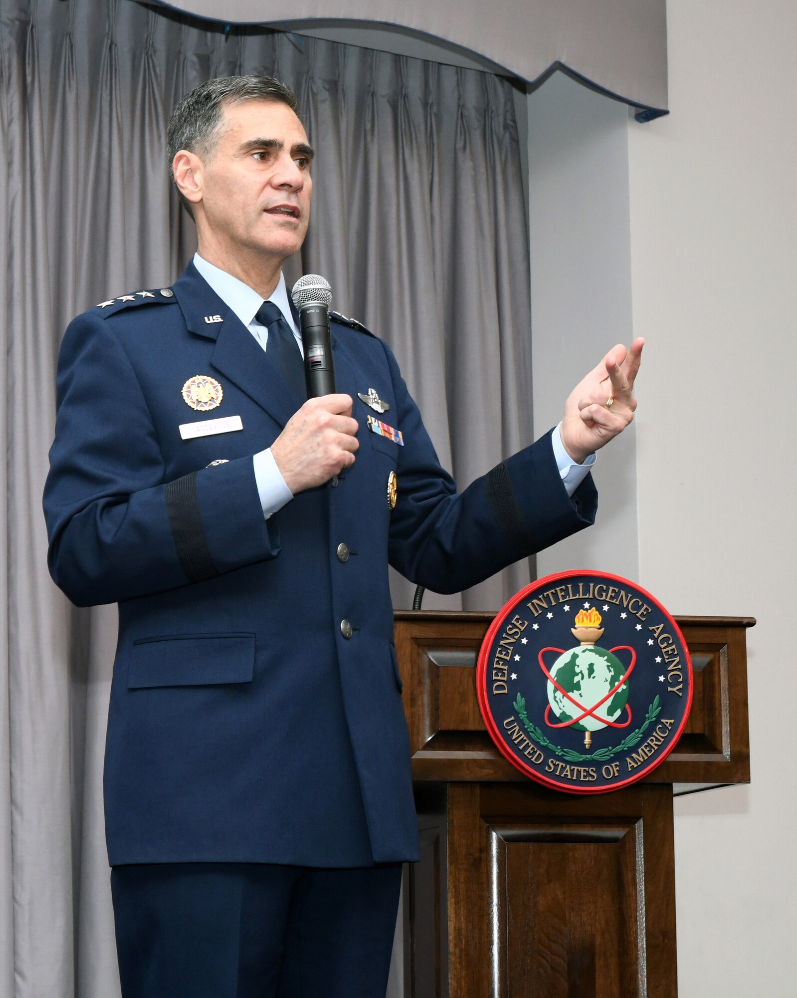 Air Force Lt. Gen. Marc Sasseville, vice chief, National Guard Bureau, addresses Defense Intelligence Agency defense attaches, Joint Base Anacostia Bolling, Washington, D.C., Jan. 12, 2023.