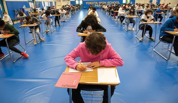 Armed Services Vocational Aptitude Battery examinees from Yokota High School take test at Yokota Air Base, Japan, November 3, 2021 (U.S. Air Force/Yasuo Osakabe)