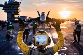 USS Nimitz (CVN 68) conducts flight operations in the South China Sea.
