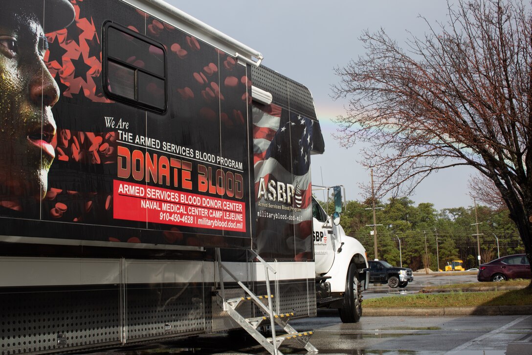 An Armed Services Blood Program (ASBP) mobile blood donation center allows Marines, Sailors and civilians from Marine Corps Base (MCB) Camp Lejeune to donate during a blood drive hosted on MCB Camp Lejeune, North Carolina, Dec. 22, 2022. The ASBP is the official blood program of the U.S. military, providing quality blood products and support to military health care operations worldwide. (U.S. Marine Corps photo by Cpl. Tanner Bernat)