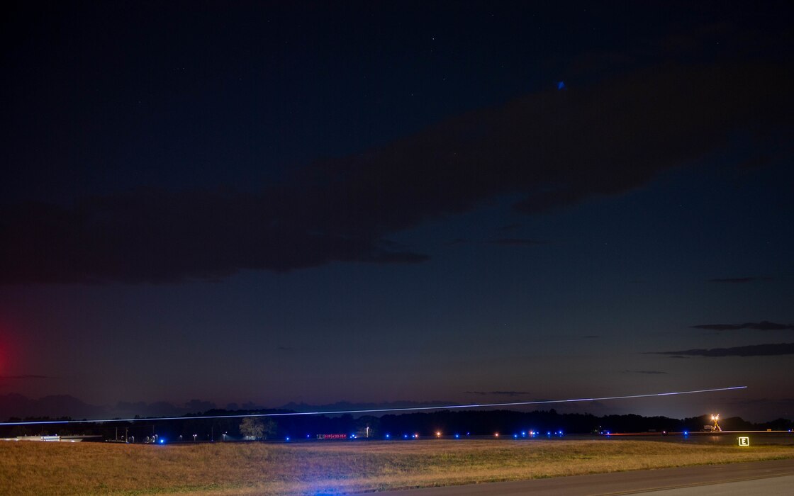 Photo of an -35A Lightning II assigned to the 134th Fighter Squadron, Vermont Air National Guard, taking off on a night flying operation at the Vermont Air National Guard base, South Burlington, Vermont, Sept. 23, 2020.