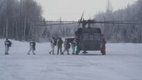 Special Tactics Airmen assigned to 24th Special Operations Wing, Detachment 1, conduct an aerial insertion and field training exercise at Camp Mad Bull training site on Joint Base Elmendorf-Richardson, Alaska, Jan. 10, 2023. The 24 SOW Det 1 Special Tactics Airmen are capable of assessing and opening anything from a major international airport to clandestine dirt strips in either permissive or hostile locations, providing strategic access for follow-on forces during global contingencies, and joint readiness exercises. Alaska Army National Guardsmen assigned to the 207th Aviation Battalion flew UH-60L and HH-60M Black Hawk helicopters in order to support the aerial insertion, medical evacuation and hoist training of the Special Tactics teams. The Alaska Army National Guard’s GSAB routinely trains with all branches of the military as well as civilian agencies to increase its operational interoperability and to be ready for a wide range of federal and state missions.