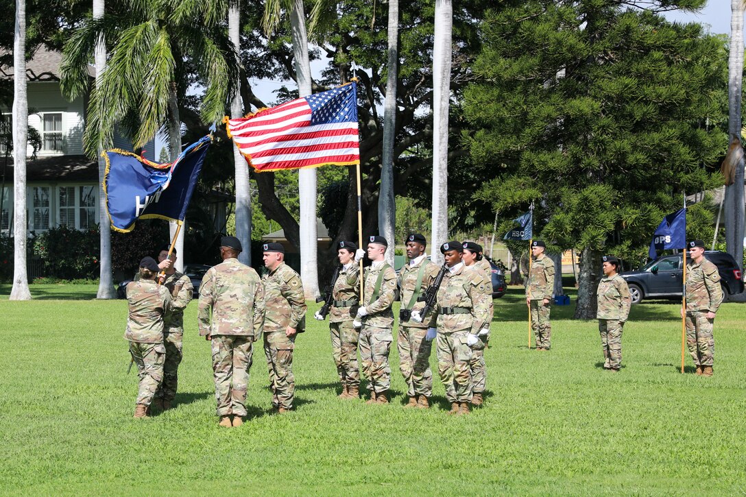 FORT SHAFTER, Hawaii - U.S. Army Pacific bid farewell to Command Sgt. Maj. Jason J. Fillmore, U.S. Army Pacific Headquarters and Headquarters Battalion command sergeant major, and welcomed Command Sgt. Maj. Brian D. Seager, during a Change of Responsibility ceremony on Historic Palm Circle, here, Jan. 11.