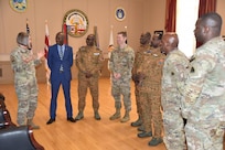 D.C. National Guard (DCNG) partners, Burkinabe Armed Forces' leaders, join Maj. Gen. Sherrie L. McCandless, commanding general, DCNG, Command Sgt. Maj. Ronald L. Smith, senior enlisted leader, DCNG, and other command staff, for lunch at the D.C. Armory. 
Among the distinguished visitors from Burkina Faso were Herman Toé, chargé d’affaires; Col Maj Remi KABORE, defense attaché; Adjudant-chef Mamoudou SEBRÉ, attaché assistant; and Adjudant-chef André SAM, attaché assistant.
D.C. National Guard and Burkina Faso began its partnership in 2019.