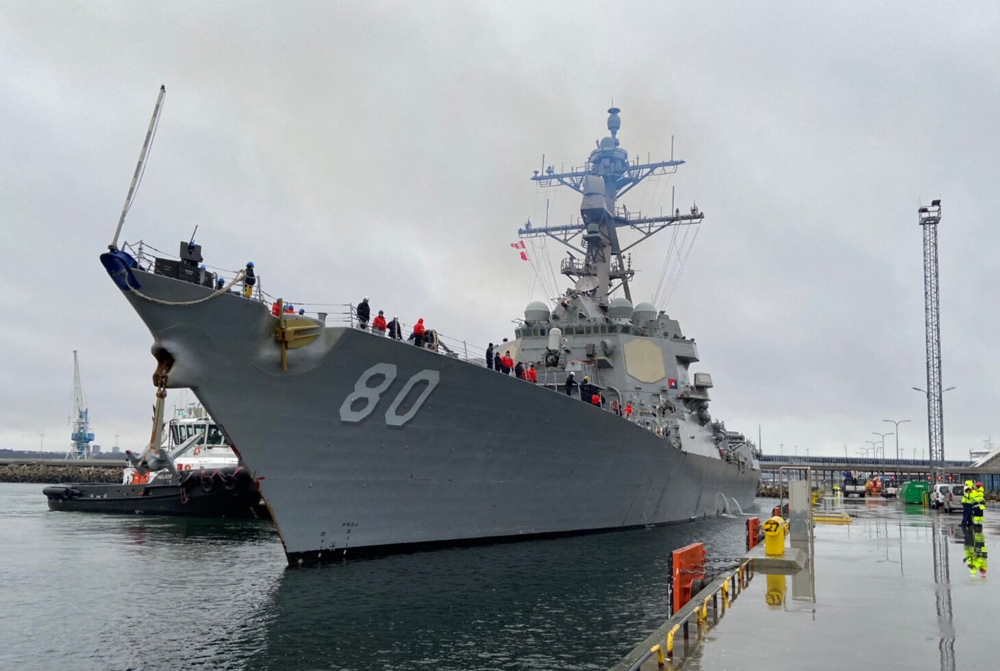 The Arleigh Burke-class guided missile destroyer USS Roosevelt (DDG 80) arrives in Tallinn, Estonia for a regularly scheduled port visit, Jan. 17, 2023. Roosevelt is on a scheduled deployment in the U.S. Naval Forces Europe area of operations, employed by U.S. Sixth Fleet to defend U.S., allied and partner interests.