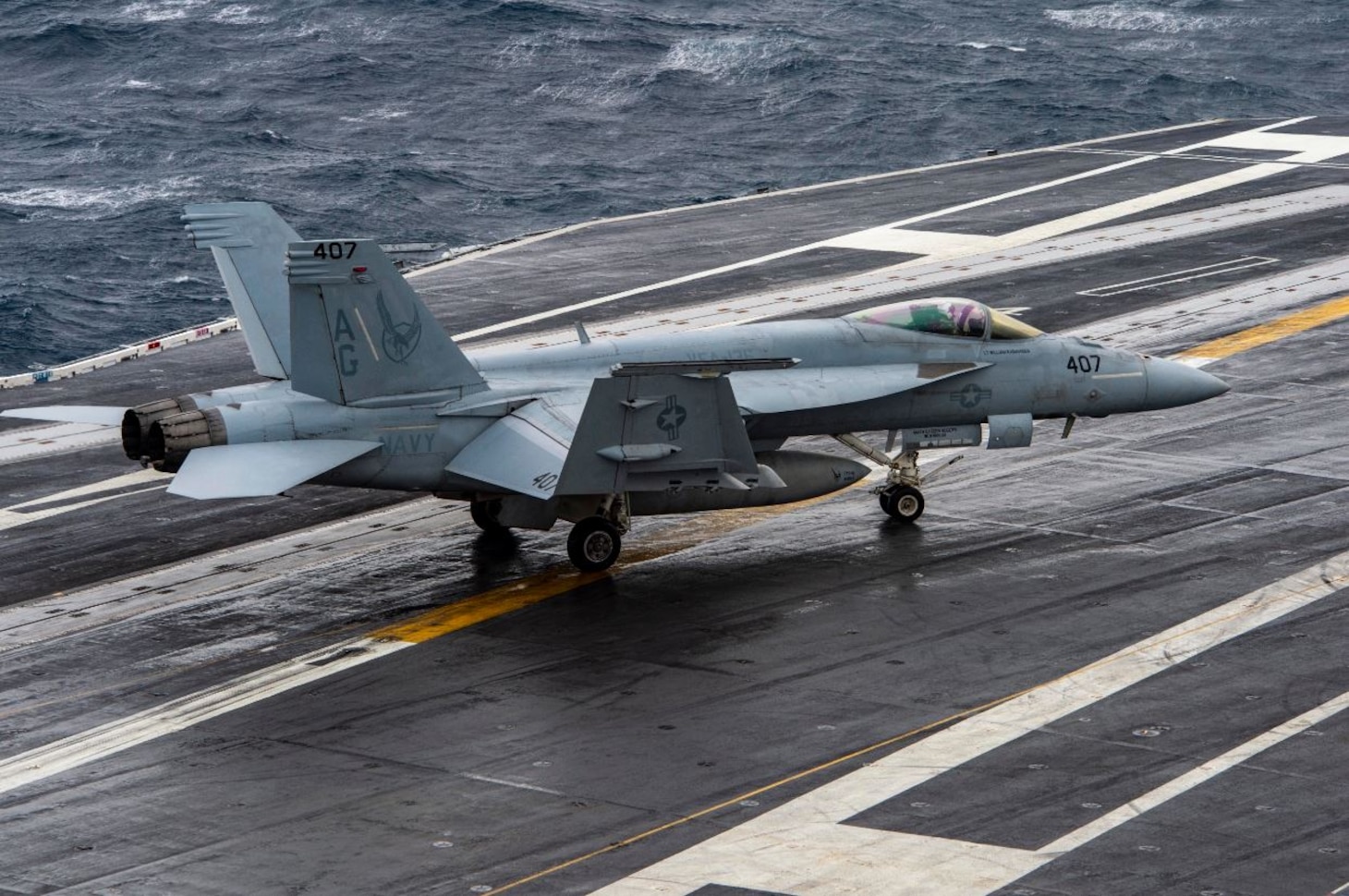 An F/A-18E Super Hornet aircraft, attached to Strike Fighter Squadron (VFA) 136, launches from the aircraft carrier USS George H. W. Bush (CVN 77), June 10, 2022. The George H.W. Bush Carrier Strike Group (GHWBCSG) is underway completing a certification exercise to increase U.S. and allied interoperability and warfighting capability before a future deployment. The George H. W. Bush CSG is an integrated combat weapons system that delivers superior combat capability to deter, and if necessary, defeat America's adversaries in support of national security. Carrier Air Wing (CVW) 7 is the offensive air and strike component of CSG-10 and the GHWBCSG. The squadrons of CVW-7 are VFA-143, VFA-103, VFA-86, VFA-136, Electronic Attack Squadron (VAQ) 140, Carrier Airborne Early Warning Squadron (VAW) 121, Helicopter Sea Combat Squadron (HSC) 5, and Helicopter Maritime Strike Squadron (HSM) 46.