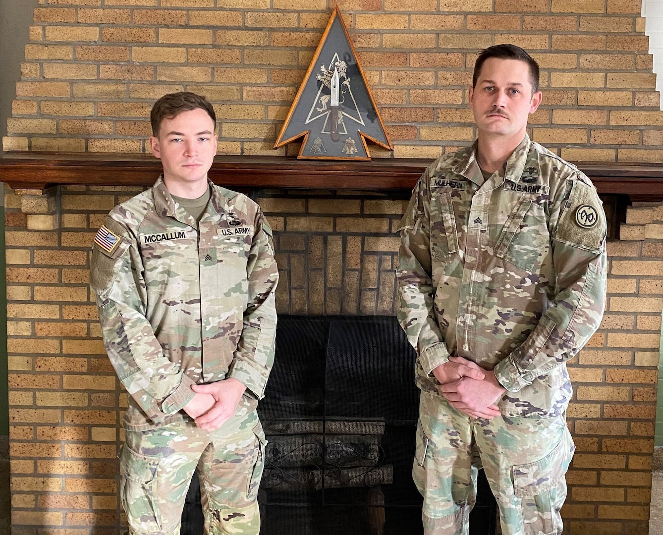 New York Army National Guard Sgts. Klayton McCallum, left, and Thomas Mulhern, both medics in the 2nd Battalion, 108th Infantry, will represent the Army National Guard during the Army's Best Medic Competition at Fort Polk, Louisiana, Jan. 23-27, 2023. The two are shown Jan. 12 at the headquarters of the 2nd Battalion, 108th Infantry in Utica, New York.