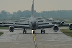 Four U.S. Air Force KC-135 Stratotanker aircraft from the Iowa Air National Guard’s 185th Air Refueling Wing prepare for takeoff in Sioux City, Iowa, Sept. 3, 2009, in what is known as an "Elephant Walk."