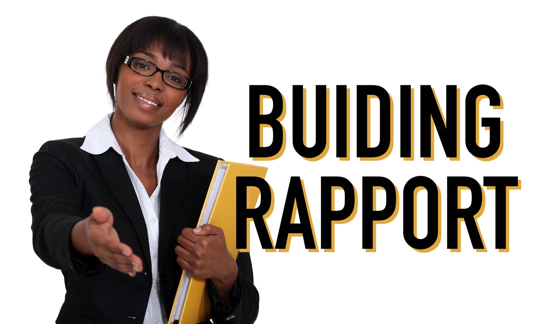African American women in business suit with warm smile and outstretched hand in greeting