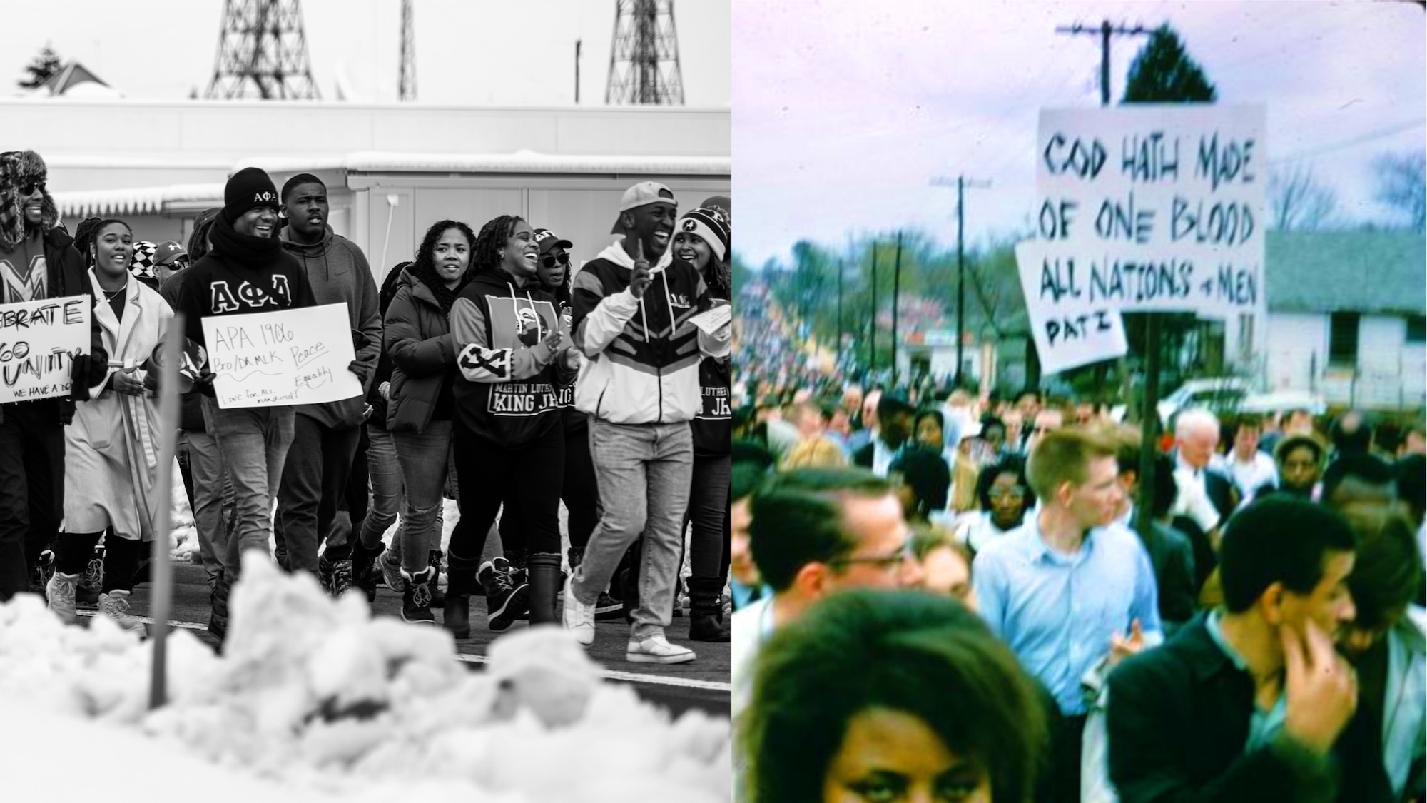 Members of Team Misawa imitate the Selma to Montgomery Mmarch in celebration of Martin Luther King, Jr. Day at Misawa Air Base, Japan, Jan. 16, 2023. Martin Luther King, Jr. Day is a federal holiday in the United States marking the birthday of Martin Luther King, Jr., the chief spokesperson for nonviolent activism in the Civil Rights Movement, which protested racial discrimination in federal and state law.