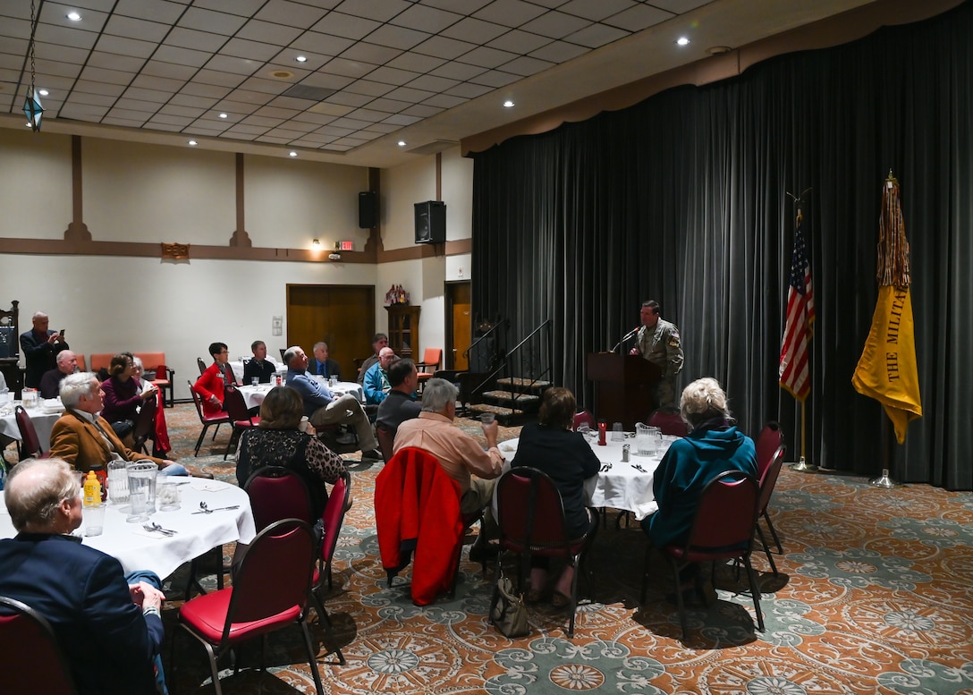 U.S. Space Force Col. Bryan Titus speaks with members of the Military Order of World Wars at the Elks Lodge in Goleta, Calif., January 18, 2022. As a guest speaker, Col. Titus spoke to the MOWW about his career in the Air Force and subsequent transfer into the Space Force. He also discussed Vandenberg's history, mission, and how vital the Space Force is to national security. (U.S. Space Force photo by Airman 1st Class Ryan Quijas)