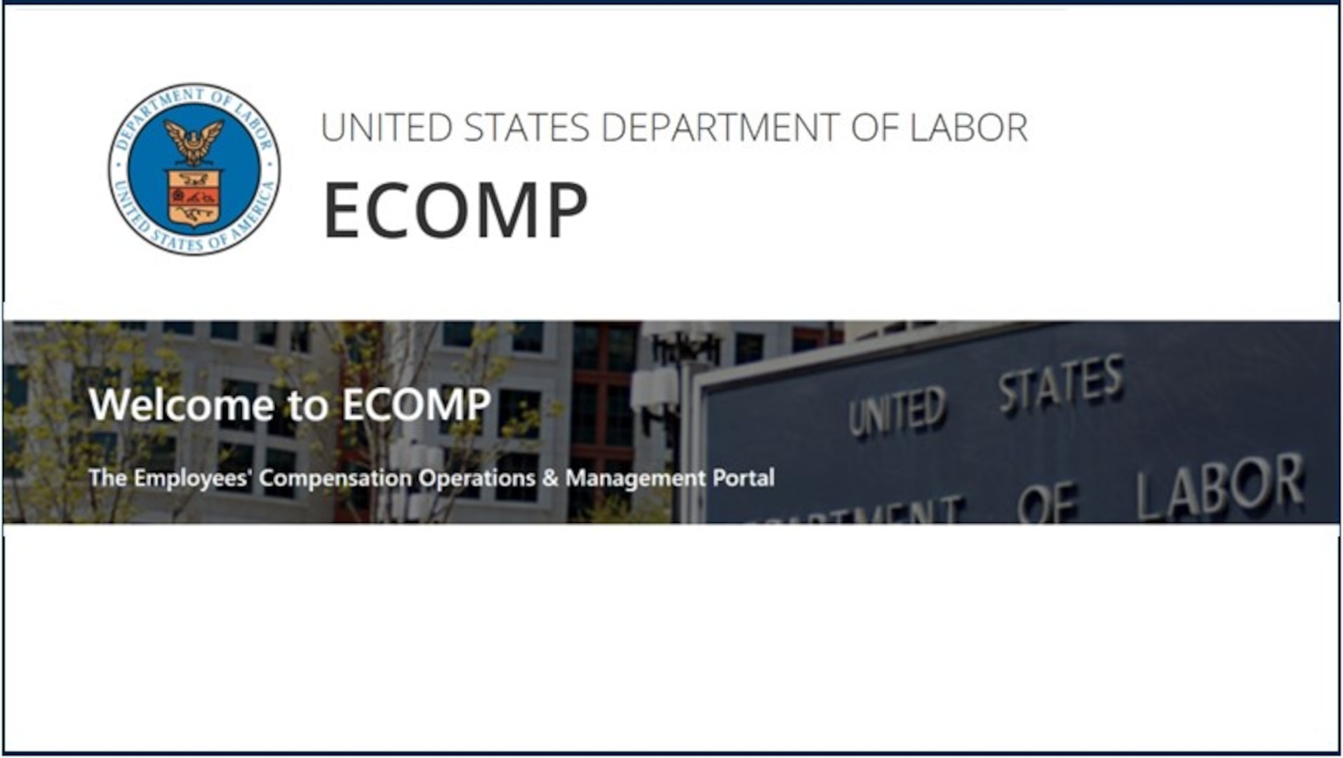 a screenshot of the Department of Labor Employees' Compensation Operations & Management Portal