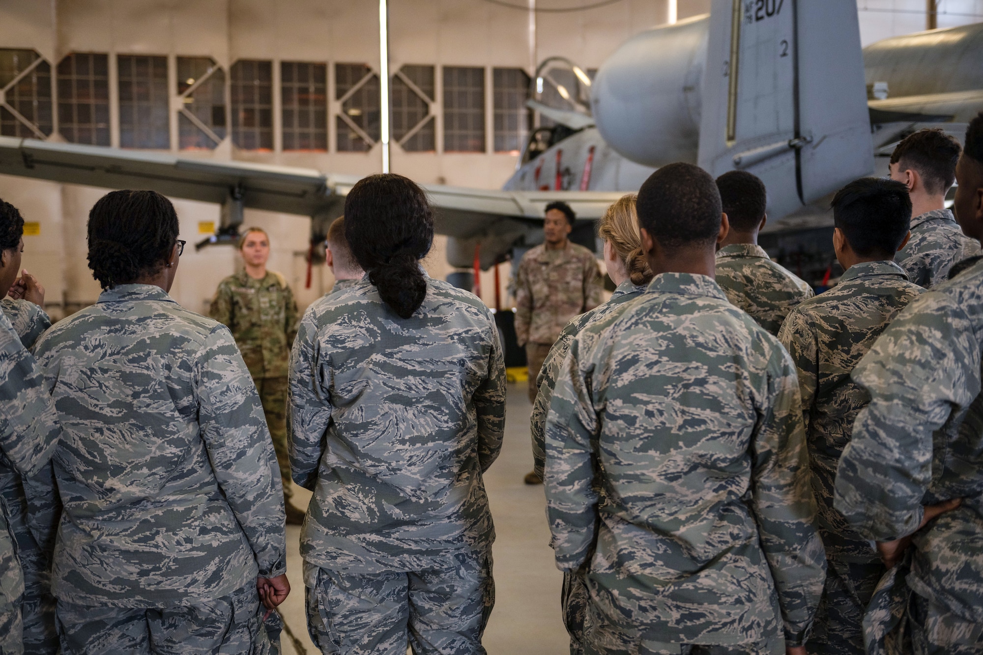 Junior ROTC students learn about A-10C Thunderbolt II aircraft