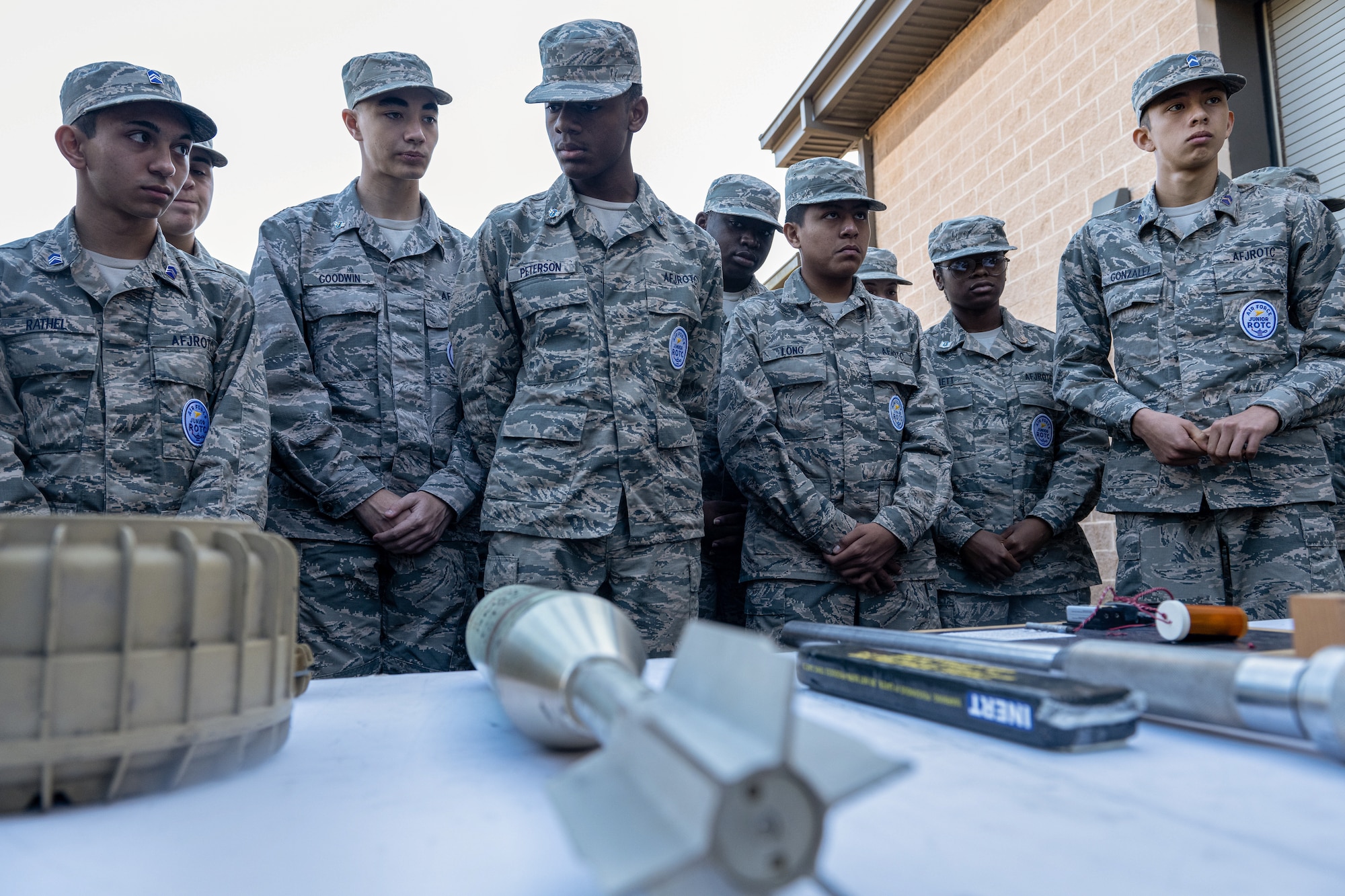 Thomasville High School Junior ROTC students learn about explosive devices and protective equipment.