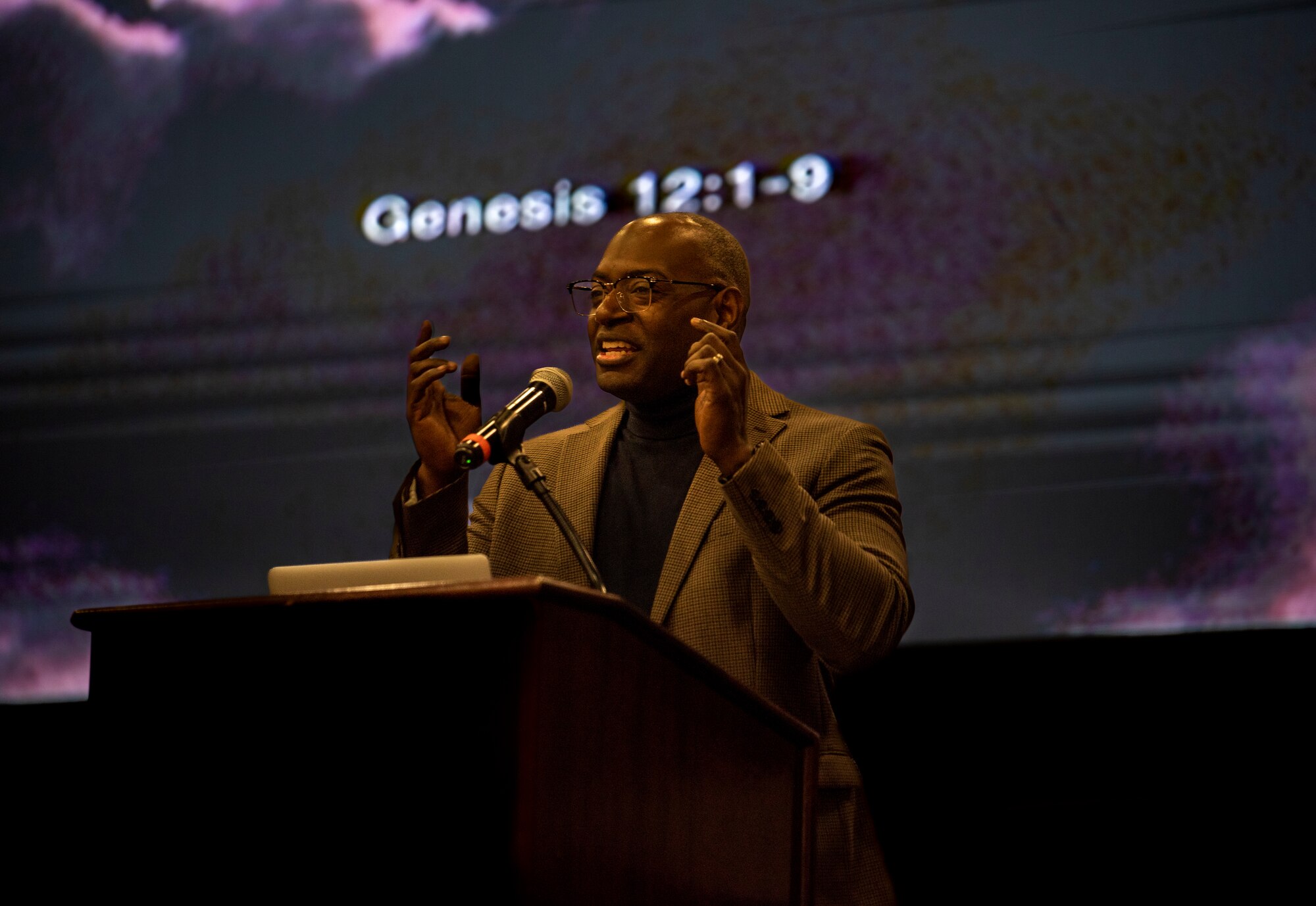 U.S. Air Force Capt. Tarvick Linder, 51st Fighter Wing chaplain, delivers a sermon during Protestant church service at Osan Air Base, Republic of Korea, Jan. 15, 2023.