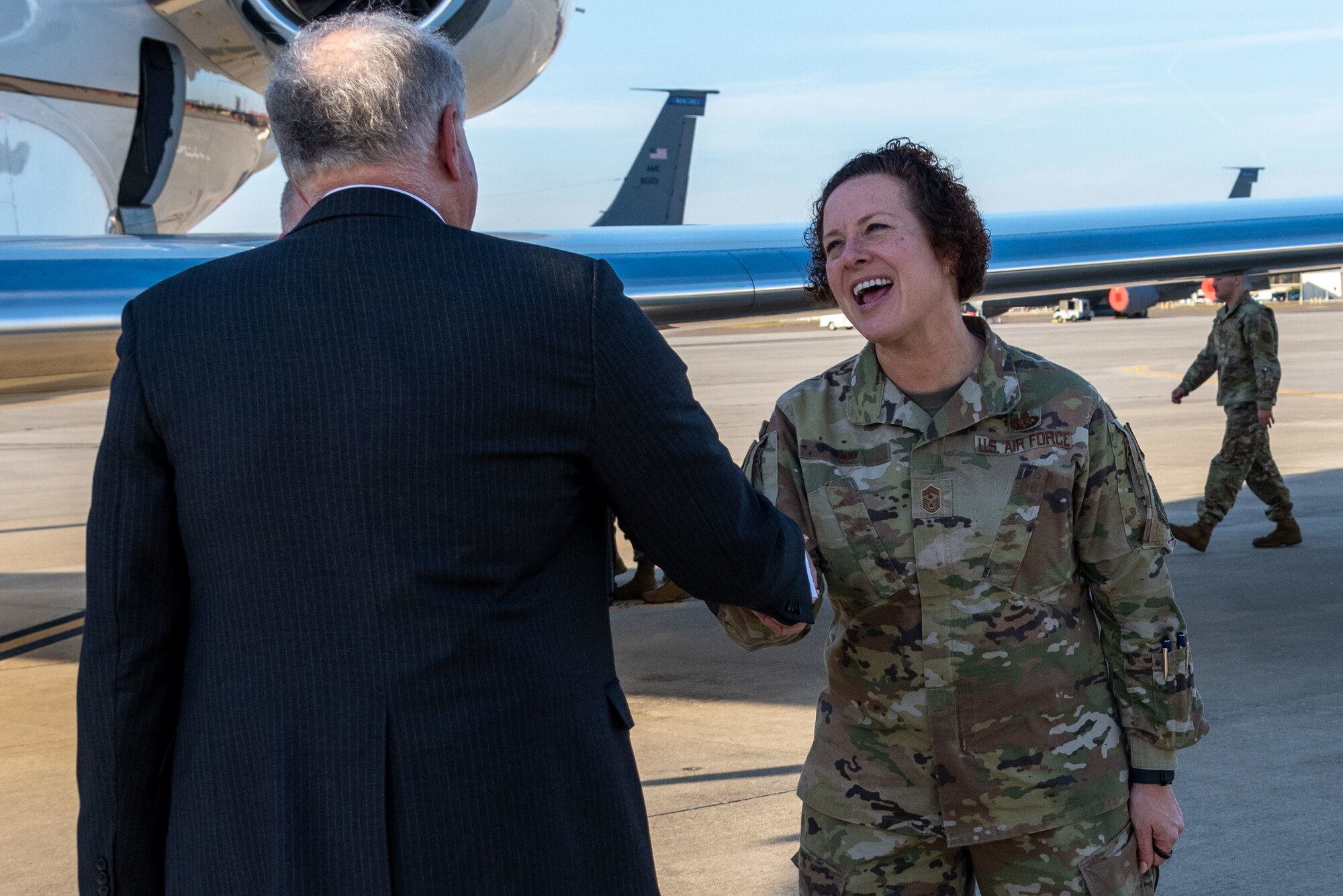 Kendall engaged with Airmen and toured the installation and its units including U.S. Central Command, U.S. Special Operations Command and the 6th Air Refueling Wing. (U.S. Air Force photo by Airman 1st Class Zachary Foster)