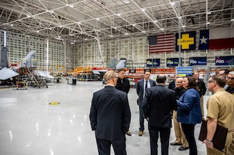 SAN ANTONIO (Jan, 5, 2023) - Chief of Naval Operations Adm. Mike Gilday tours Boeing in San Antonio, Texas, Jan. 5. During his visit, he toured the facility, visited with employees and was briefed on advancements in technology and capabilities for current and future plans and operations. (U.S. Navy photo by Michael B. Zingaro/released)