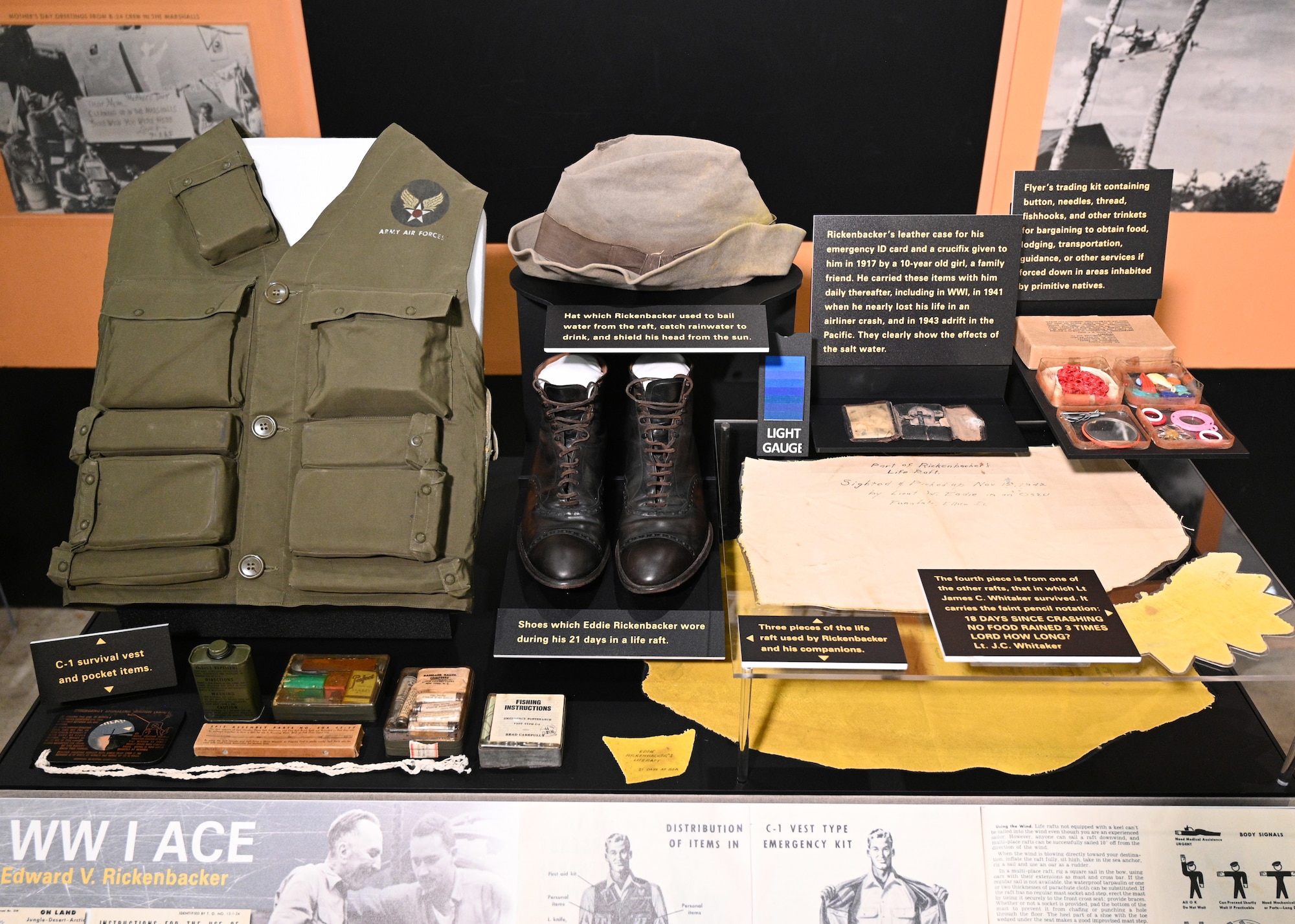 Eddie Rickenbacker Adrift in the Pacific exhibit case