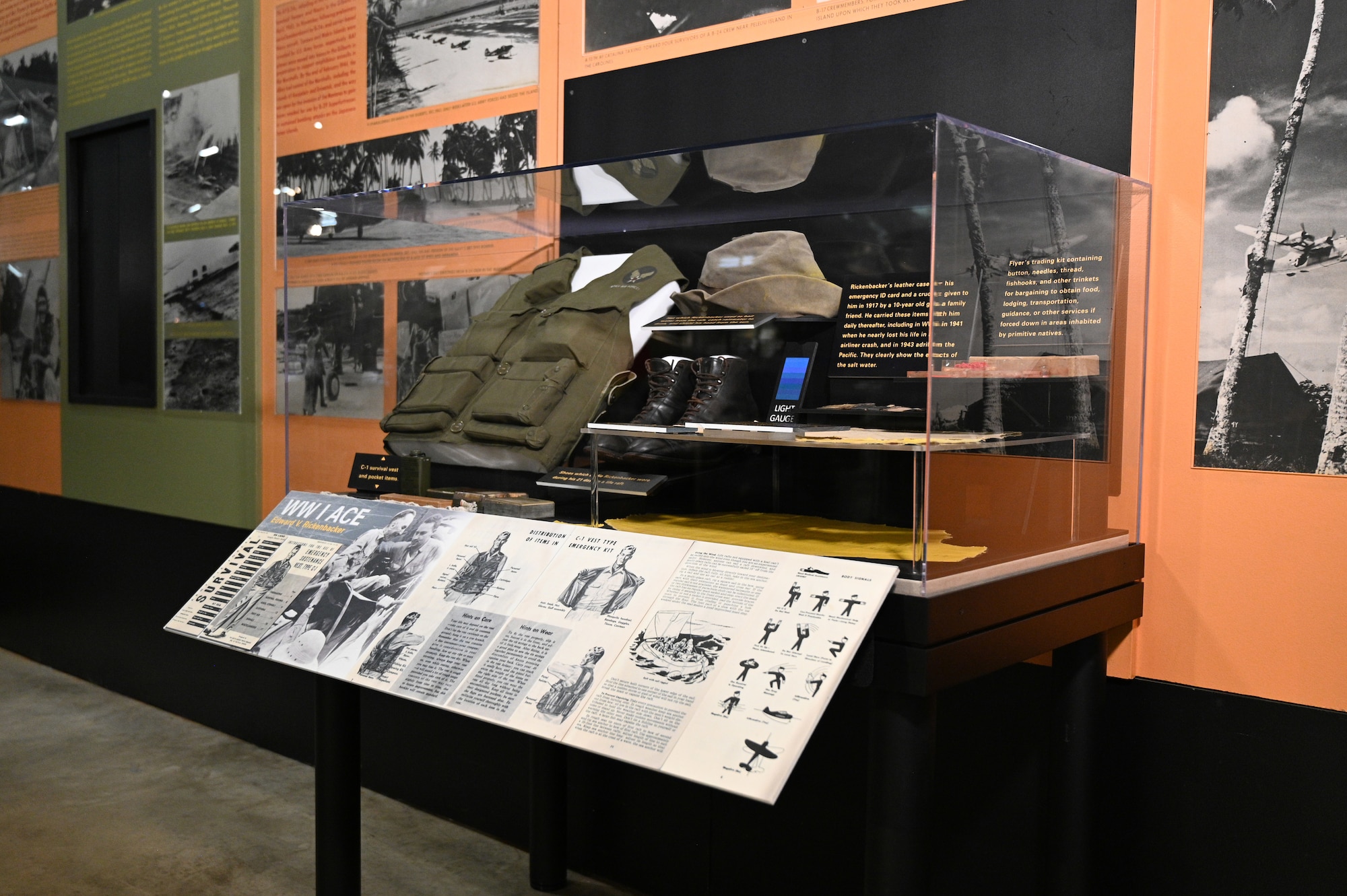 Eddie Rickenbacker Adrift in the Pacific exhibit case
