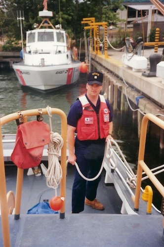 Petty Officer 3rd Class David Williams works as a crewman on a utility lifeboat at Cleveland Harbor Coast Guard Station in May 1989. He conducted patrols, security operations and safety inspections on Lake Erie, including over 500 search-and-rescue cases that summer. (Contributed photo)
