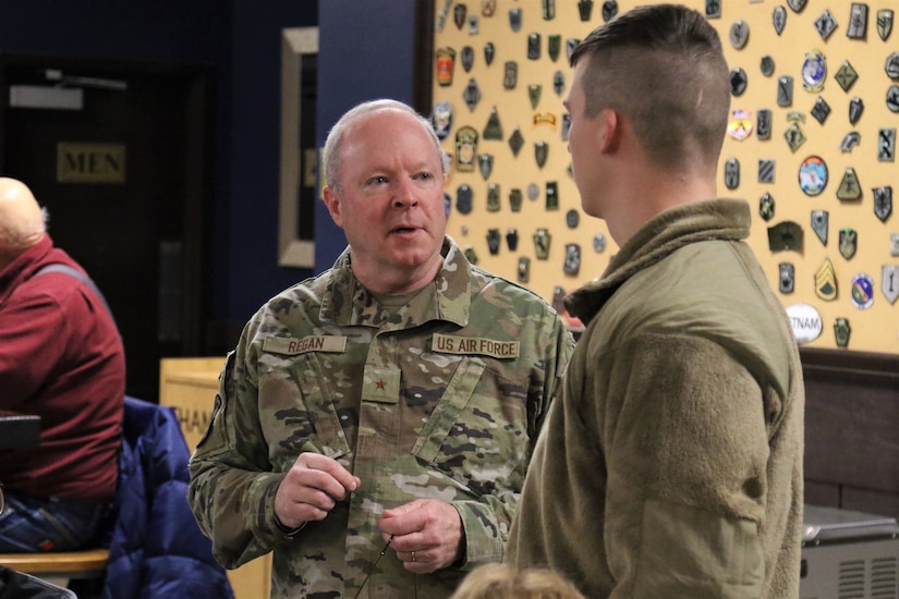 U.S. Airmen with the 211th Engineering Installation Squadron, 193rd Regional Support Group, 193rd Special Operations Wing spend time with and say goodbye to their loved ones during a farewell breakfast at the Liberty USO at Fort Indiantown Gap, Pa., Jan. 20, 2023, before leaving for deployment. The Airmen will serve in the U.S. Central Command area of operations for approximately six months.