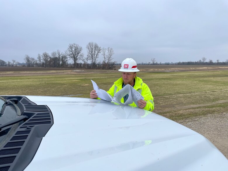 Construction Control Inspector Shaun Bass with the Memphis District's Caruthersville Area Office on the job in the Caruthersville Area Office and at various project sites in the CAO area of responsibility. Shaun is hailed as a hero for his part in rescuing a family of four in late July of 2022.