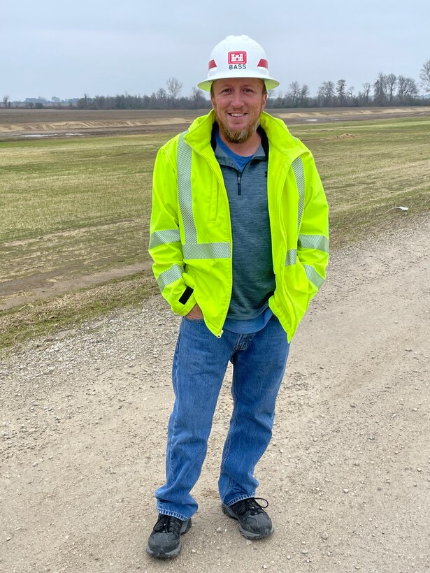 Construction Control Inspector Shaun Bass with the Memphis District's Caruthersville Area Office on the job in the Caruthersville Area Office and at various project sites in the CAO area of responsibility. Shaun is hailed as a hero for his part in rescuing a family of four in late July of 2022.