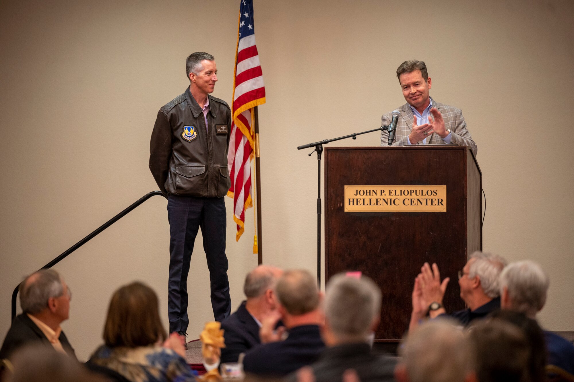 The Society of Experimental Test Pilots introduces Col. Grant Mizell, Commander, 412th Operations Group to moderate the First Flight Consideration Panel.