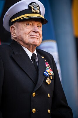 SAN DIEGO (Jan. 20, 2023) — Retired U.S. Navy Capt. E. Royce Williams receives a Navy Cross for his actions during the Korean War Jan. 20.