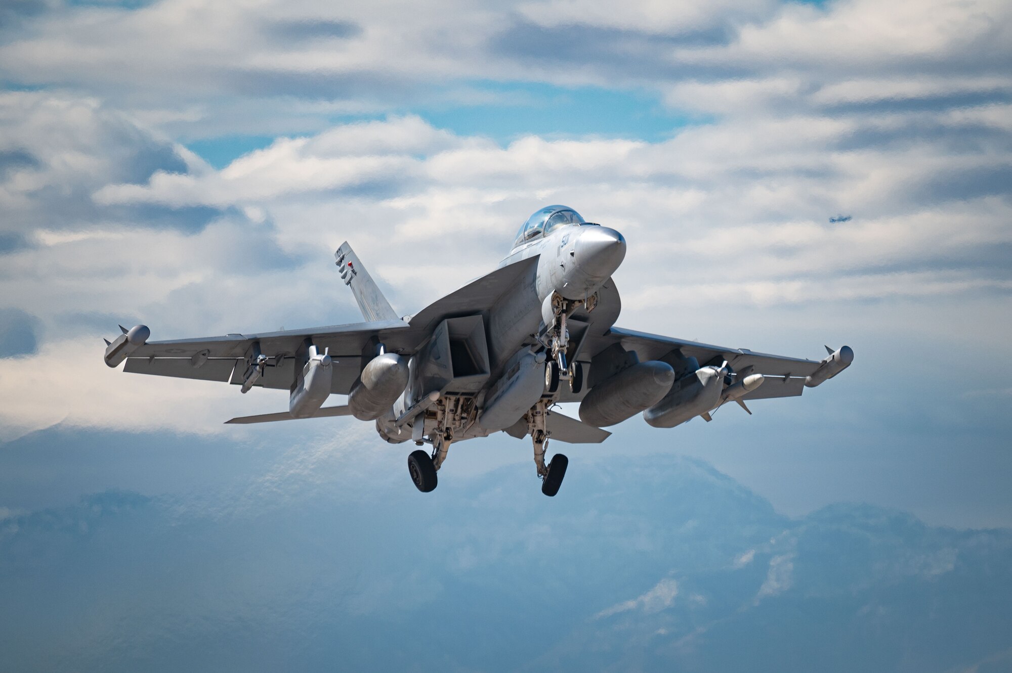 A U.S. Navy EA-18G Growler assigned to Electronic Attack Squadron 135 at Naval Air Station Whidbey Island, Washington, takes-off prior to the start of Red Flag 23-1 at Nellis Air Force Base, Nev., Jan 19, 2023.