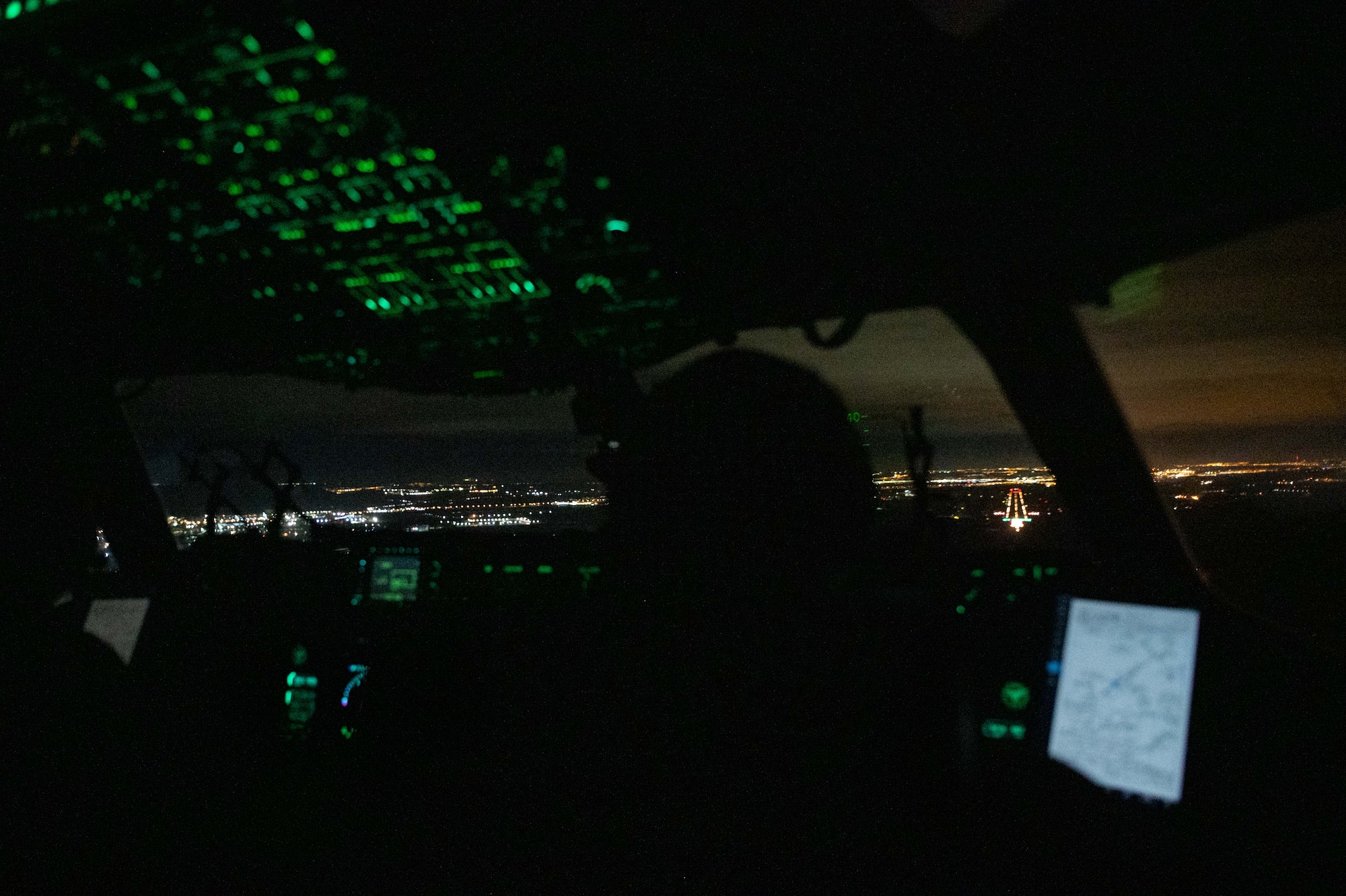 Capt. Jon Hobbs and AJ Hein, both 3rd Airlift Squadron pilots, prepare to land a C-17 Globemaster III assigned to Dover Air Force Base, Delaware, at Torrejón Air Base, Spain, during a foreign military sales mission, Jan. 16, 2023. The United States and Spain’s diplomatic relations have been ongoing since 1783. (U.S. Air Force photo by Senior Airman Faith Barron)