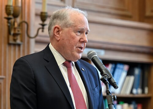 Secretary of the Air Force Frank Kendall announces the partnership of Howard University as an Air Force university affiliated research center during a ceremony at the university in Washington, D.C., Jan. 23, 2023.  (U.S. Air Force photo by Eric Dietrich)