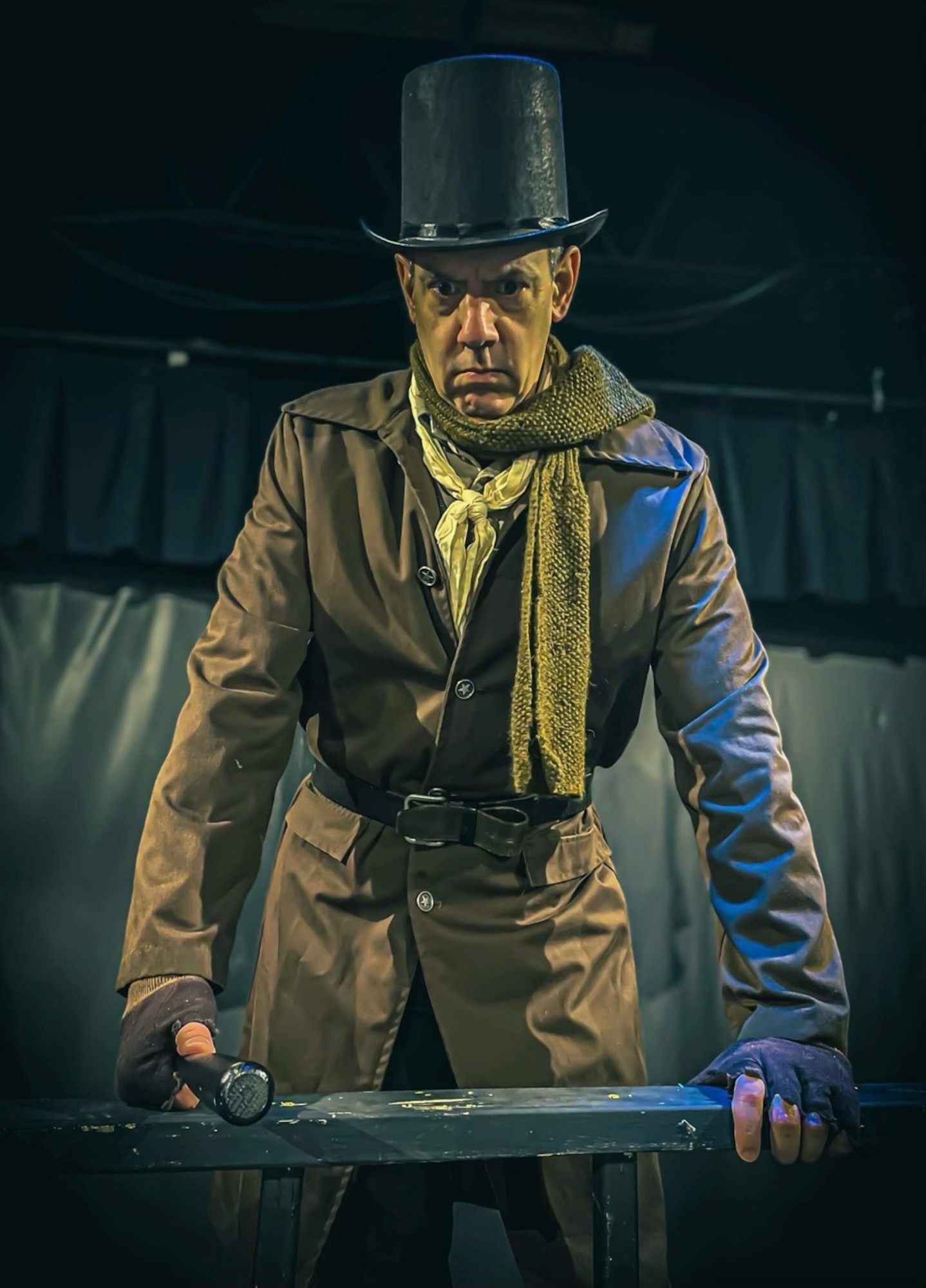Pictured in full costume, Frank Wonder, Arnold Engineering Development Complex team member, portrays his character Bill Sikes, the main antagonist in the musical “Oliver!” during a rehearsal in January at the Manchester Arts Center in Manchester, Tennessee.