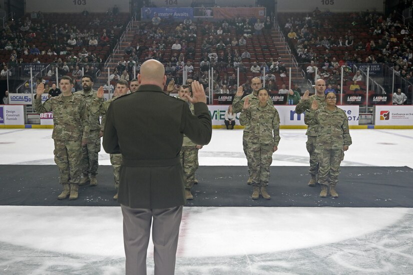 Maj. Gen. Baker re-enlists Reserve Soldiers at Iowa Wild game