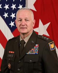 U.S. Army Lt. Gen. Jon Jensen poses for his official portrait in the Army portrait studio at the Pentagon in Arlington, Va., Nov. 16, 2022.