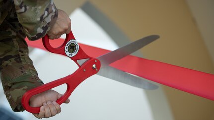 A close-up of the ribbon cutting at the Aguadilla Army Reserve Center, Jan. 22,2023 in Puerto Rico.